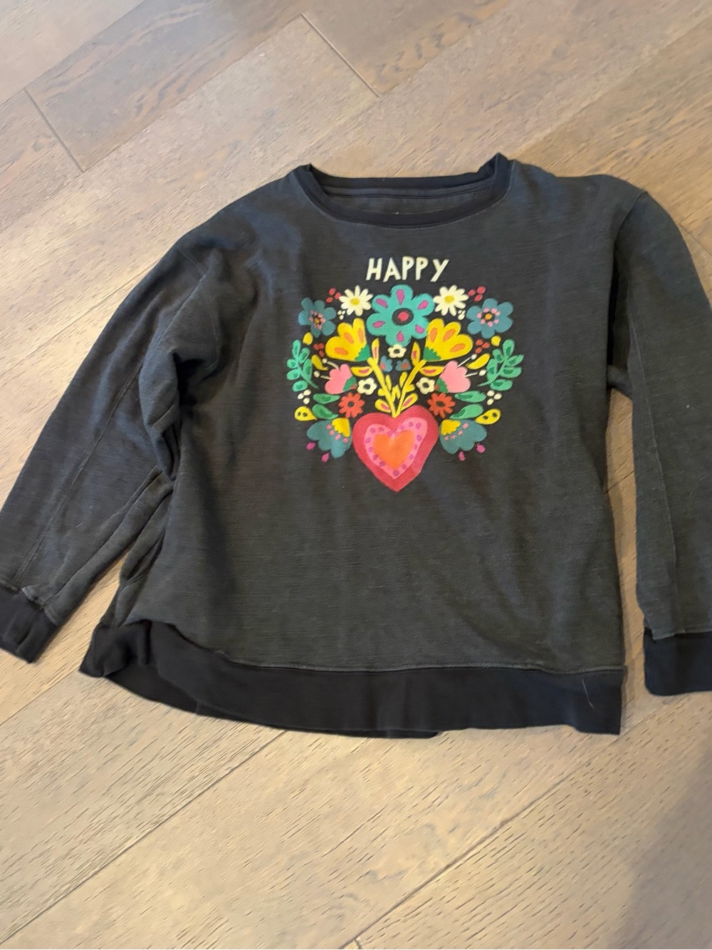 Women’s Natural Life Charcoal Sweatshirt with 'Happy' Graphic